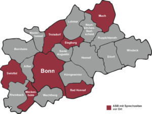 Übersicht der Sprechzeiten der ASB in Much, Siegburg,Troisdorf, Bonn, Bad Honnef, Swisttal und Meckenheim
